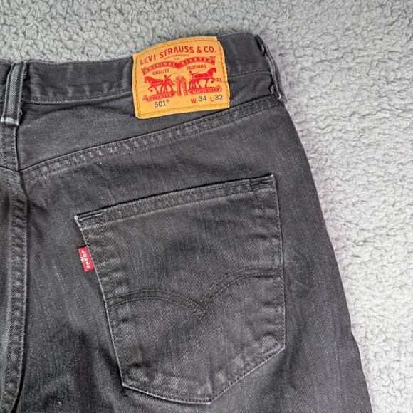 Levis Jeans Men 34x32 Black Faded Denim 501 Straight Leg Button Fly Y2K - Picture 1 of 10